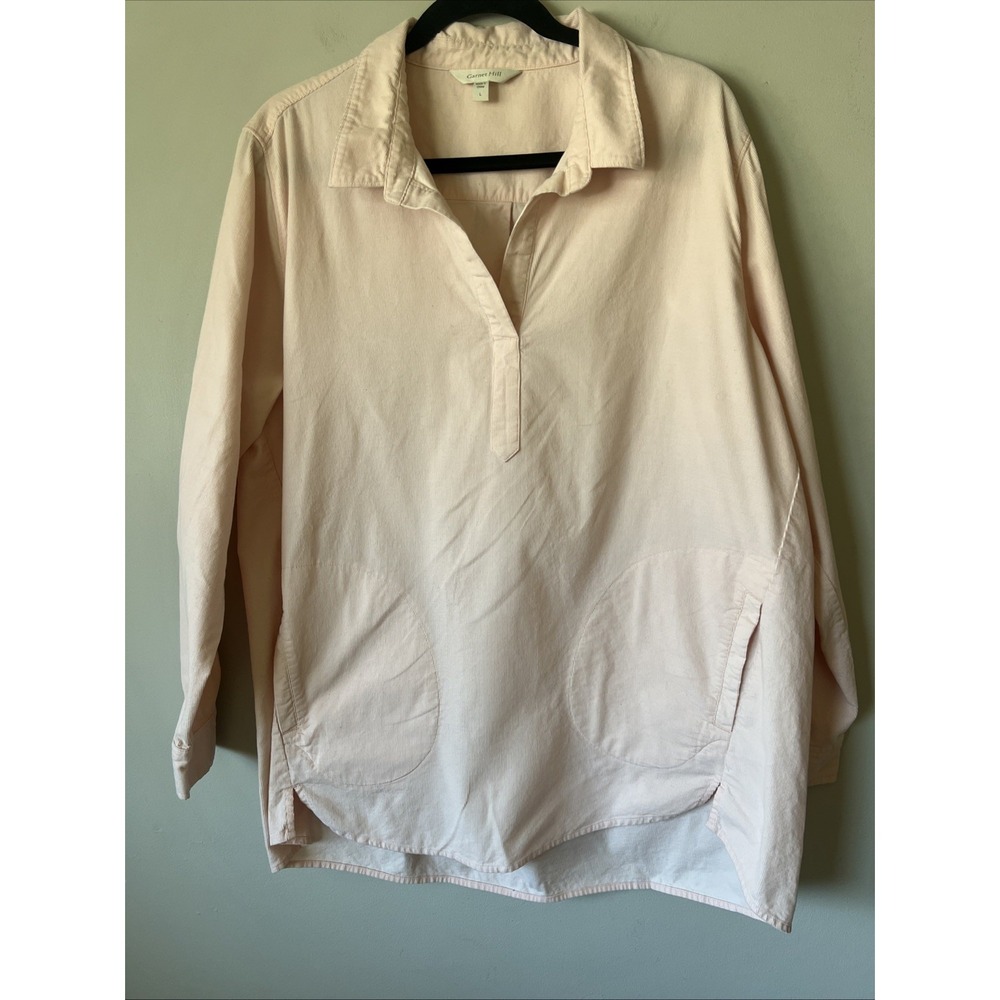 Garnet Hill Feather Wale Corduroy Tunic Top Womens Size L Pale Pink Pockets
